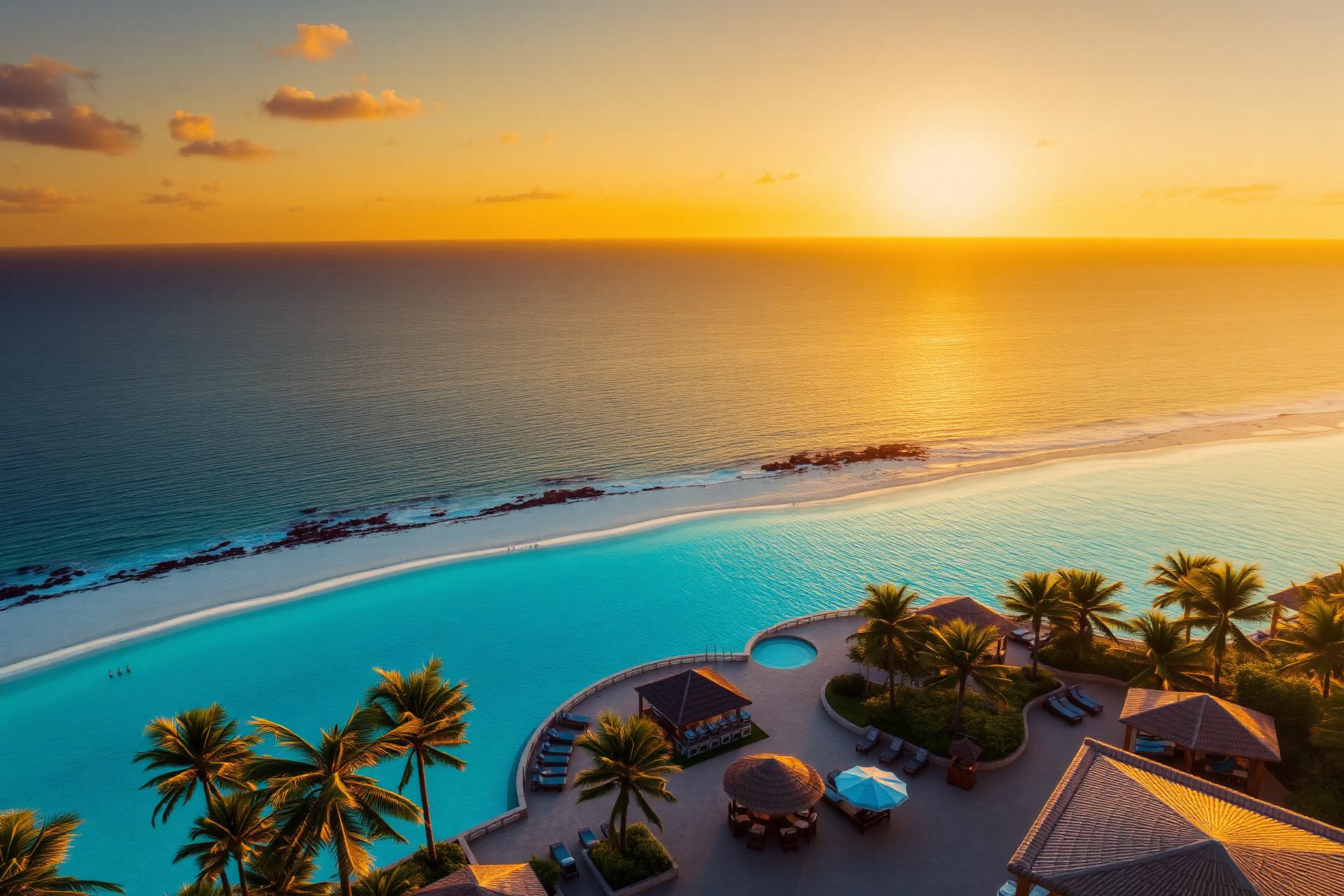 Luxury beach resort at sunset